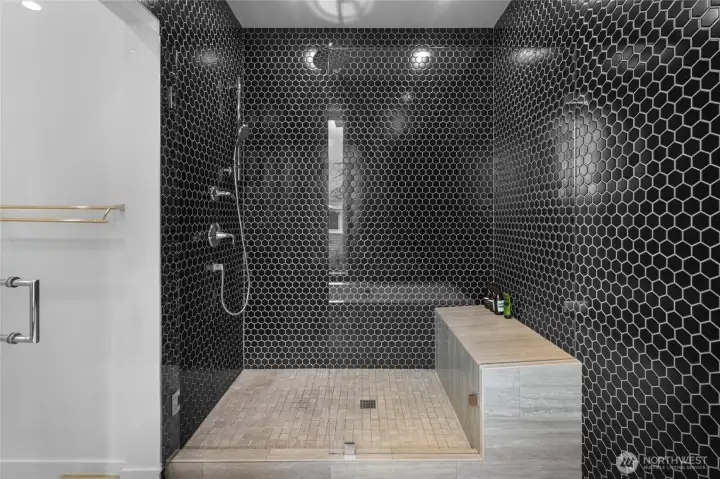 Luxe spa inspired bath with walk-in shower & soaking tub.