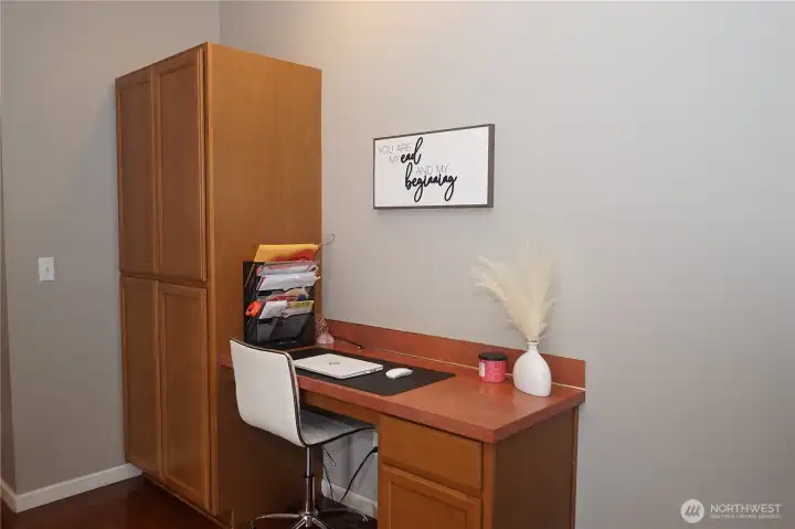 Desk and workspace off kitchen