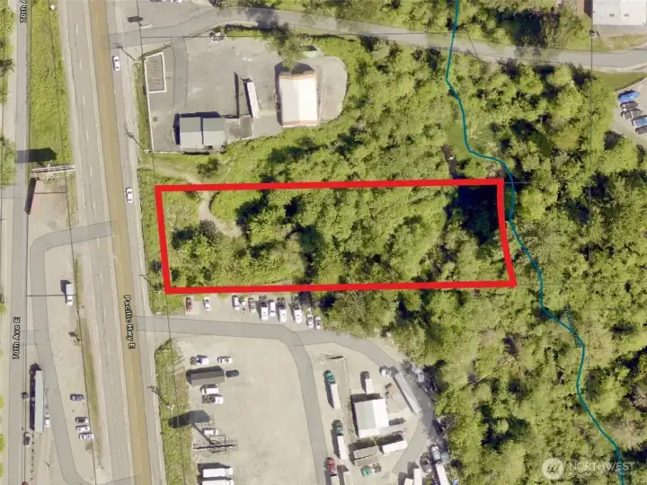 Overhead view with approximate boundaries in red. Overhead view with approximate boundaries in red.