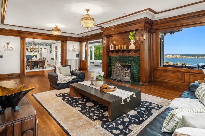 Living room with Water view