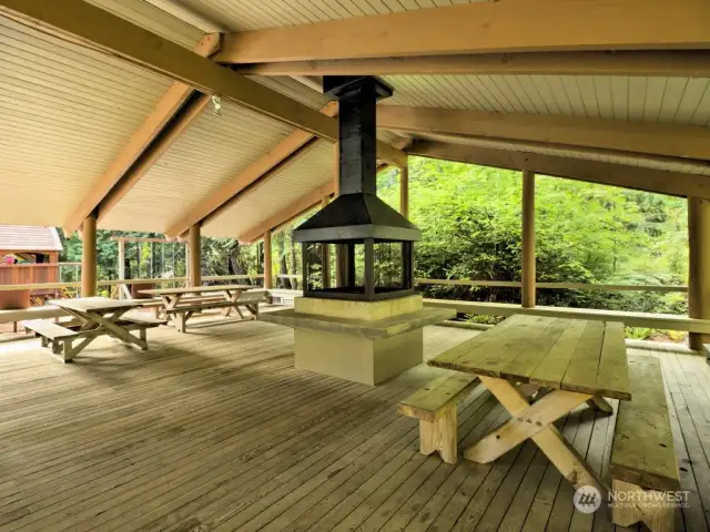 Covered shelter attached to clubhouse.