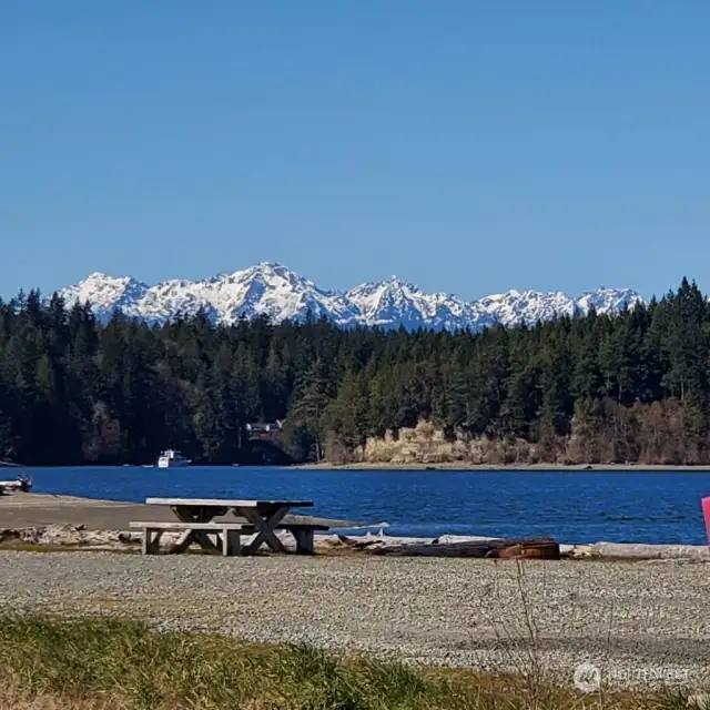 View of Olympics from spit.  Rainer is visible from this same spot.