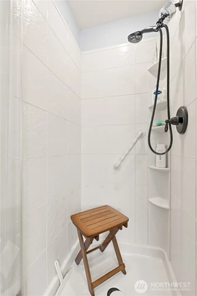 Primary bath also has a shower.