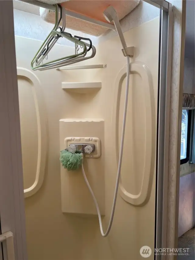 Shower with skylight.