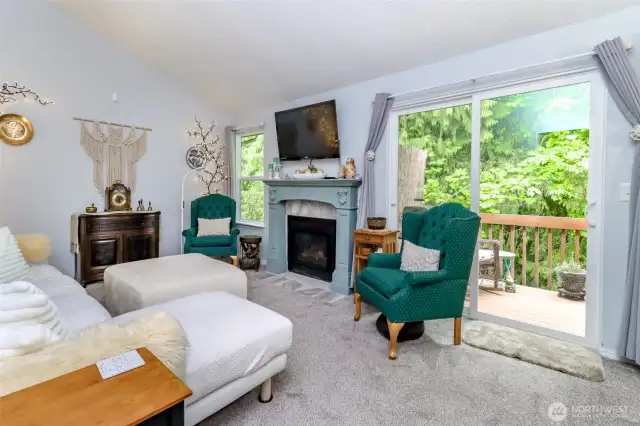 Decompress in front of the warm inviting fireplace