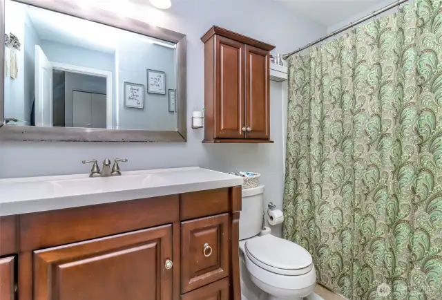 Bathroom has a ton of storage space