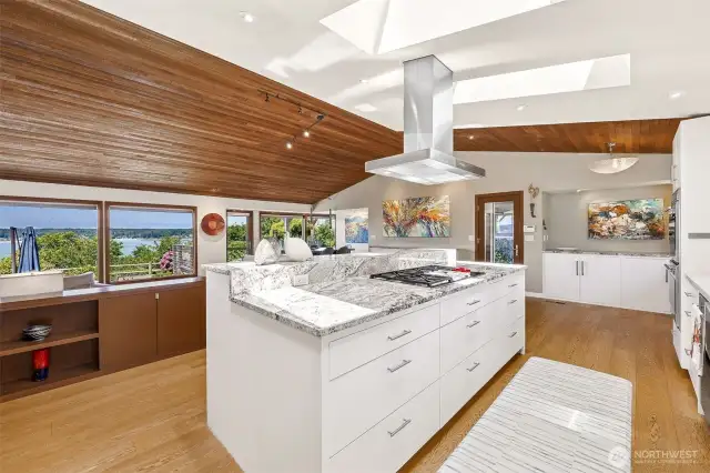 White Persa granite countertop on kitchen island.