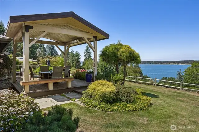 View of custom gazebo and lawn looking southwest.
