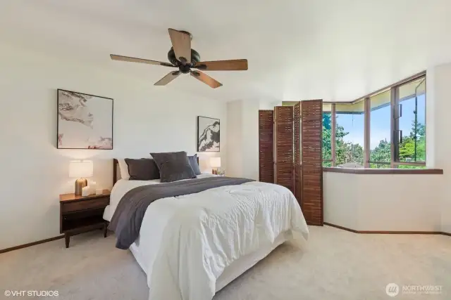 Primary Bedroom w/ Peek-a-Boo Views of Lake Washington in the Fall & Winter