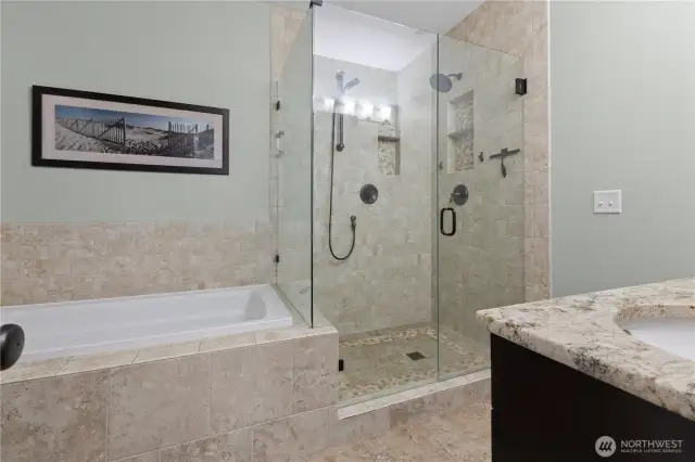 Upper level primary bath all tile