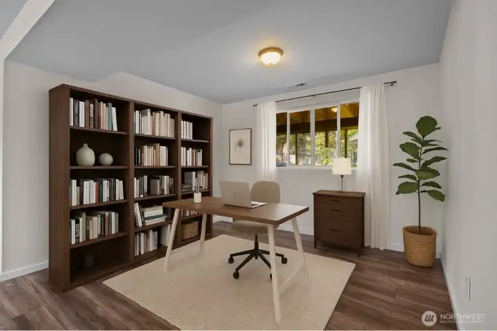 Virtually staged office space downstairs