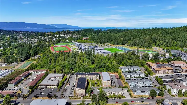 Bird's eye view with Lake Whatcom in the background