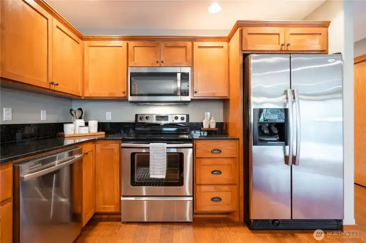 Granite countertops and backsplash.