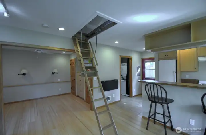 ...and a bonus that doesn't show up in the square footage: pull-down stairs to a large loft space that runs length of studio for multitude of options