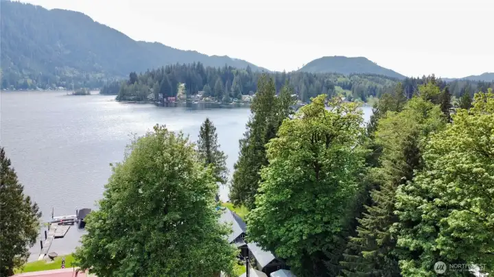 Sloped lot leads to flat spot with view.