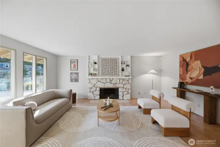 Cozy evenings begin beside the gas fireplace.