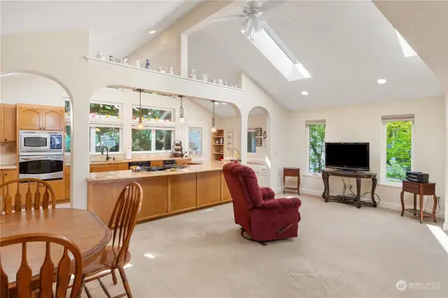 Well placed skylights and  open-open-open floorplan