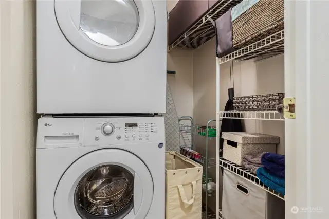 Washer/dryer included too! Built-in shelving for additional storage inside the home.