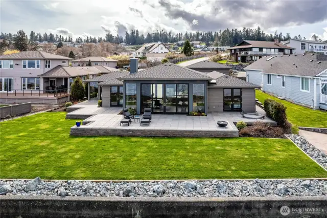 Well designed level waterfront home