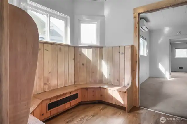Built-in banquette just off the kitchen.