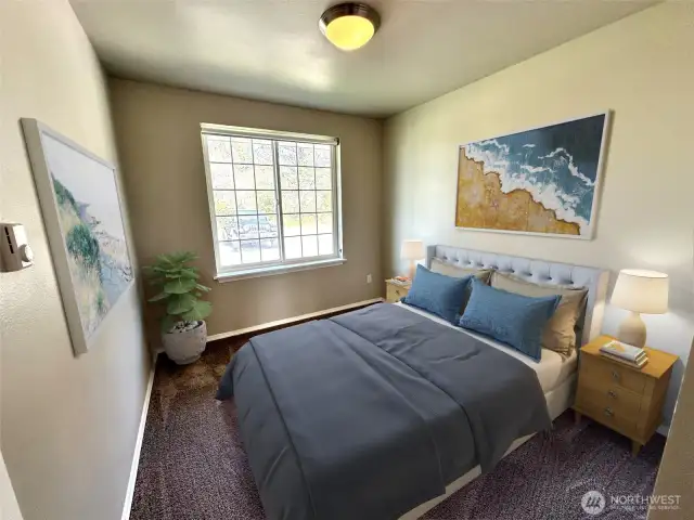 Photo is of virtually staged 3rd Bedroom
