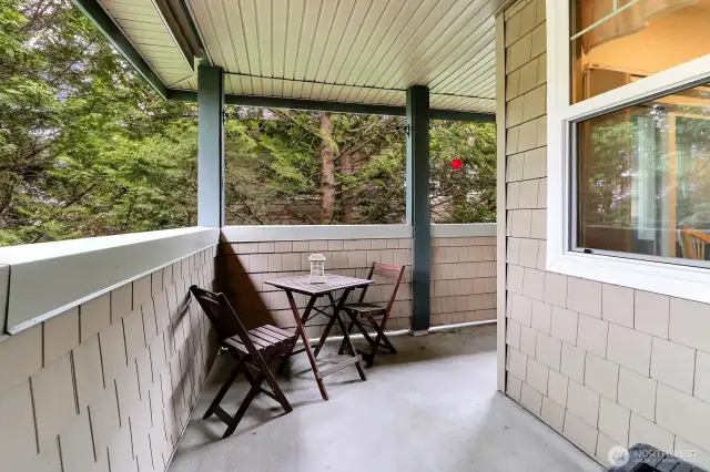 Wrap around patio facing East.