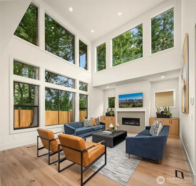Great room that overlooks the private backyard