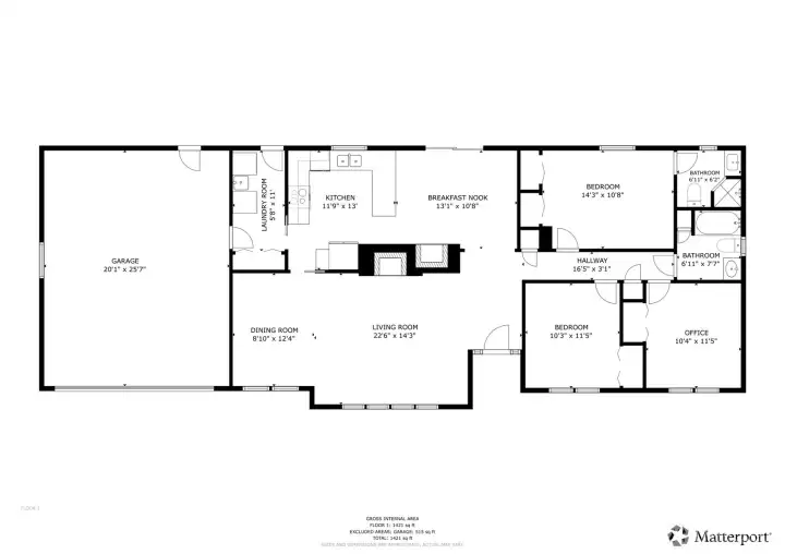 Floor plan for planning purposes.  Measurements are approximate, total square footage of home is 1,444 square feet per the tax assessor.