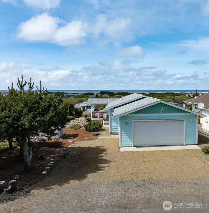 One level with large two car garage with ocean views.