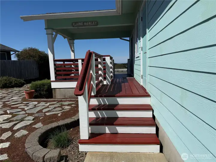 Entrance to the home has an ocean view.