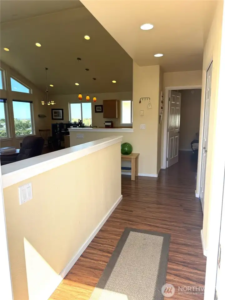 Upon entrance you see the cathedral ceilings and the ocean view.