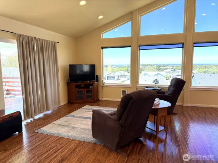 Large living area with ocean views.