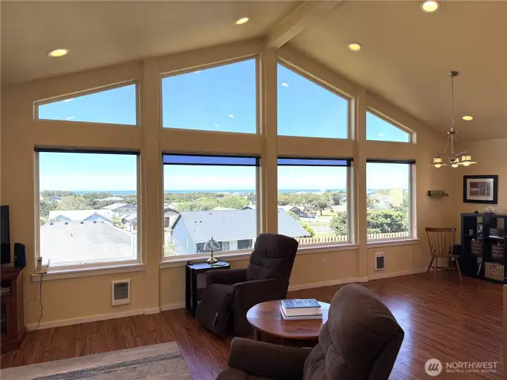 Dining space is shared with living room and kitchen. Allows for a large dining table for larger gatherings.
