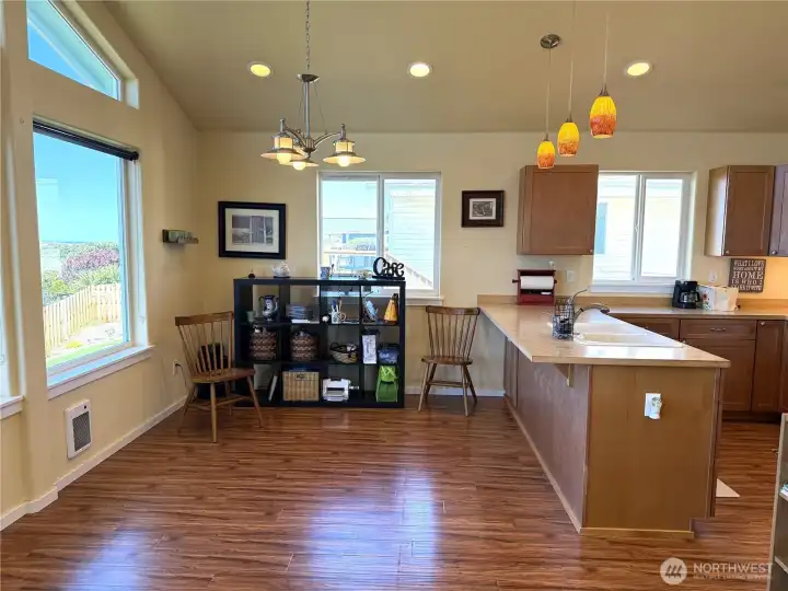 Handy to the dining area is the counter space for buffet dining.
