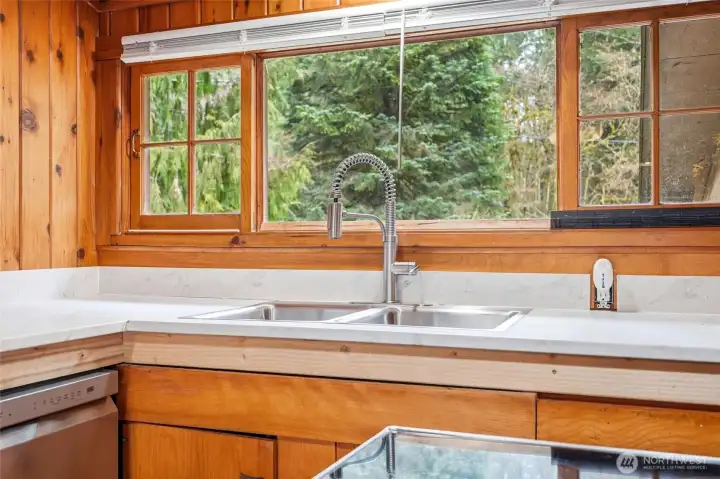 Beautiful wooded views from the kitchen window.