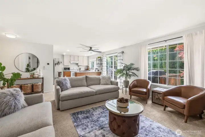 Seamless flow between the kitchen and cozy family room