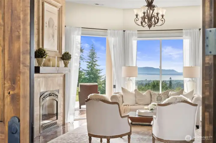 Formal living area with gas fireplace