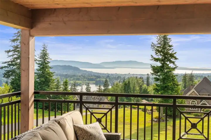 View from the upstairs deck of the Bay, Lake Whatcom, Islands, downtown Bellingham. You can see the Olympic Mountains on a clear day!