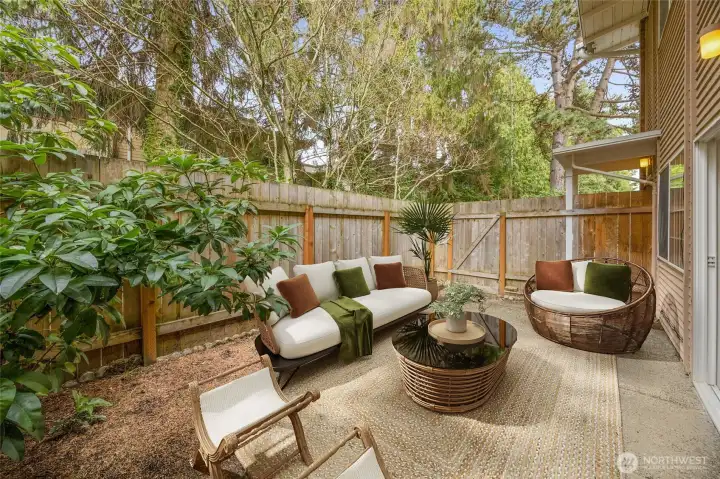 Fully fenced patio (virtually staged) Fully fenced patio (virtually staged)