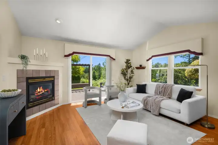 Living room with vaulted ceilings