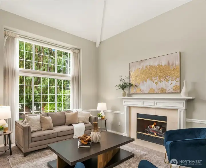 Natural Streaming Light with Floor to Ceiling Windows in the Living Room