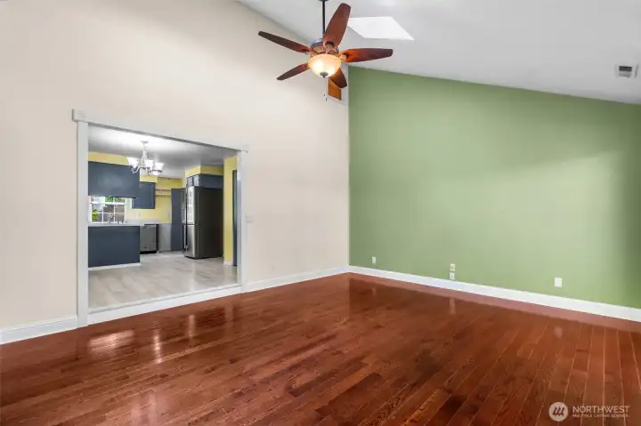 Family room looking toward the dining space and kitchen.