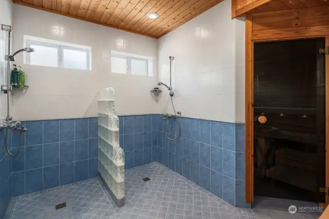 Lower level showers outside sauna