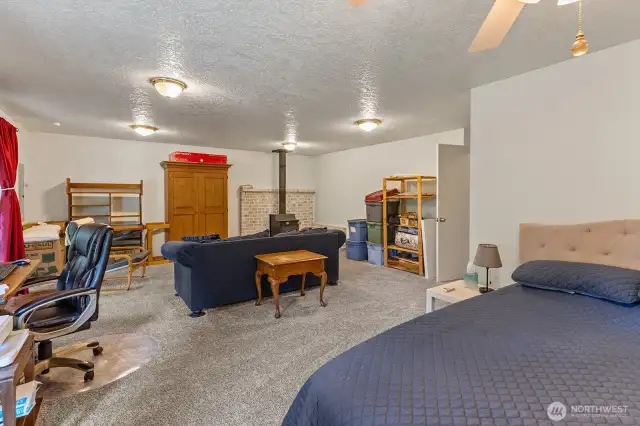 Lower living area with wood stove to keep you warm in the winter!