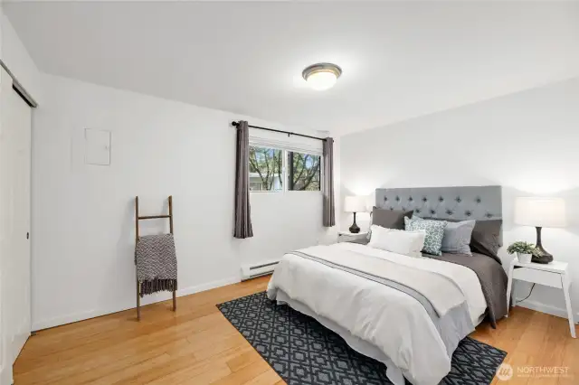 Large open bedroom with built in closet space.