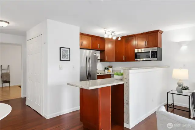 Updated kitchen with Stainless steel appliances.