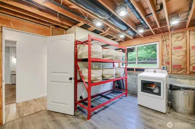 Conveniently houses water heater and furnace.