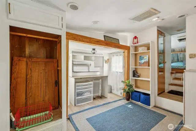 Outdoor semi-permanent space for additional playroom, office, or storage