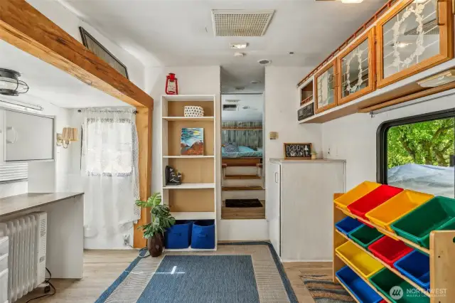 Outdoor semi-permanent space for additional playroom, office, or storage