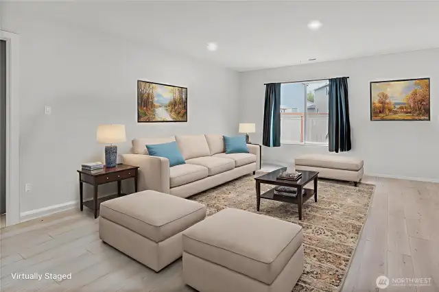 Great room. Virtually staged